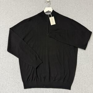 Collars & Co Black Cashmere Touch Merino Wool 1/4 Quarter Zip Sweater XXL NWT